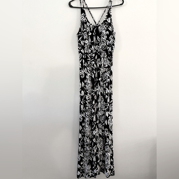 The Loft Floral Sundress Maxi Dress Tank Sleeveless White Black Blue Size XS - Picture 1 of 11